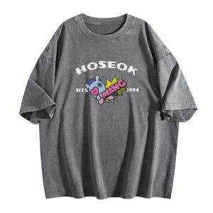 BT21 bedrucktes Oberteil mit Rundhalsausschnitt, RM, Jin, Suga, J-Hope, Jimin, V, Jungkook, BT21 Rundhals-T-Shirt, BTS Cute Mang, Unisex-Kurzarm-T-Shirt