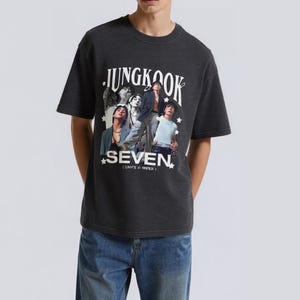 Jungkook bedrucktes T-Shirt mit Rundhalsausschnitt, RM, Jin, Suga, J-Hope, Jimin, V, Jungkook, Vintage BTS Unisex Kurzarm-T-Shirt im K-Pop-Stil, 777 Purple