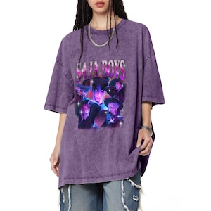 Comfort Colors SAJA BOYS Shirt,Kpop Demon Hunters Neon Art Tee,Glittery Character Group Design,Streetwear Huntrix Merch,K-Pop Concert Gift