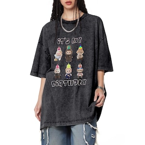 Cute Labubu T-Shirt, Cute Yellow Cartoon Dolls Graphic Tee, Kawaii Pudding dog T-Shirt, Colorful Anime Chibi Style Shirt, Matching Friend