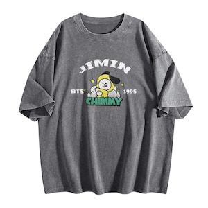 BT21 bedrucktes Oberteil mit Rundhalsausschnitt, RM, Jin, Suga, J-Hope, Jimin, V, Jungkook, BT21 Rundhals-T-Shirt, BTS Süßes Chimmy Unisex-Kurzarm-T-Shirt