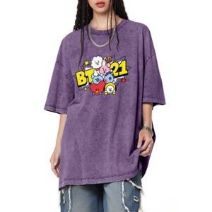 BT21 Gedrucktes Rundhals-Oberteil T-Shirt, RM, SeokJin, Suga, J-Hope, Jimin, V, Jungkook, BT21 Rundhals-T-Shirt BTS Süßes BT21 Unisex Kurzarm-T-Shirt