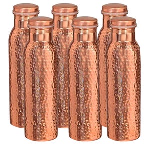 Gehamerde koperen waterfles met Ayurvedische gezondheidsvoordelen, 1000 ml, set van 4