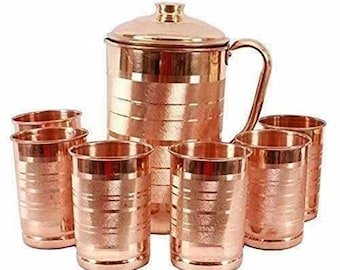 100% Pure Copper Water Jug Pitcher With Tumbler Glass Ayurveda Benefits Jug Set