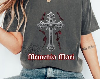 Comfort Colors Memento Mori T-Shirt: Gothic Cross, Black Lace