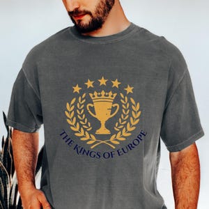Comfort Colors® The Kings of Europe Vintage Crest T-Shirt – Real Madrid Inspired Soccer Shirt – European Cup Royal Crown Design