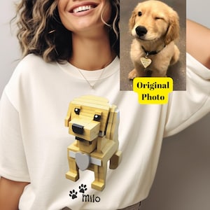 Custom Lego/Pixel-Style Pet Portrait  Personalized Dog or Family Photo Illustration  Lego-Inspired Art T-Shirt Print, Gift for Lego Fans