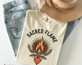 Comfort Colors® Sacred Flame T-Shirt  |  Spiritual Folk Art Sweatshirt  |  Divine Tattoo Heart Gift