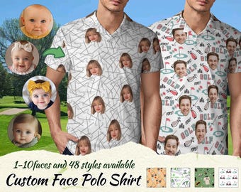 Polo personnalisé pour golfeur, Cadeaux visage sur chemise pour mari, Cadeaux pour papa, T-shirt de golf personnalisé à manches courtes, Polo personnalisé pour golfeur