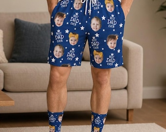 Custom Face Pajama Shorts Pants matching Socks, Personalized Father's Day Gift, Dog Dad PJs