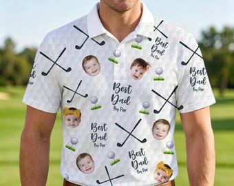 Personalized Golf Polo Shirt, Custom Face Golf Apparel, Best Dad By Par Shirt