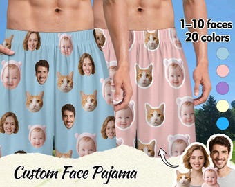 Custom Face Pajama Shorts,Personalized Photo Pajama Bottoms,Christmas Birthday Gift for Him Her,Adjustable Drawstring Waist Pajama Bottoms