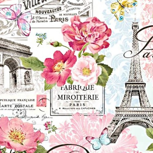 Vintage French Floral and Eiffel Tower One Yard Fabric BundleShabby Chic Flower and Paris Fabric100% Cotton Quilt Fabric Free Shipping