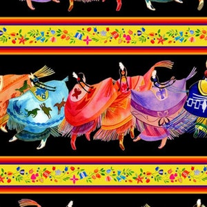 Black Shawl Dancers Border Stripe - Elizabeth Studio - 1 Yard - More Available