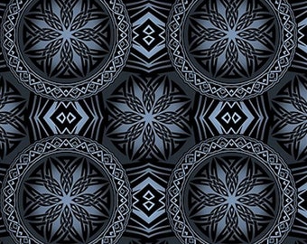 Celtic Dragon Black Blue Circles - In the Beginning - Jason Yenter - 1 Yard - More Available - By the Yard