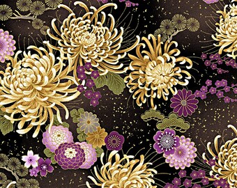 Majestic Japanese Purple Floral Medium w/Metallic - Timeless Treasures - Fat  Quarter