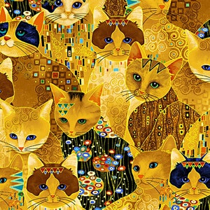 Cleo Golden Bejeweled Cats - Timeless Treasures - Fat Quarter