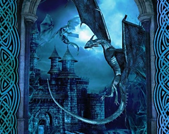 Celtic Blue Fury Dragon Panel - In the Beginning - Jason Yenter - 1 Yard Panel - More on Order