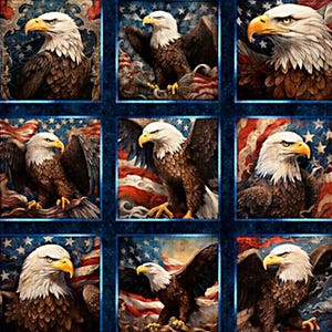 New - 1776 Eagle Navy Picture Patches - Morris Creative - QT Fabrics - 1 Yard Panel - More Available