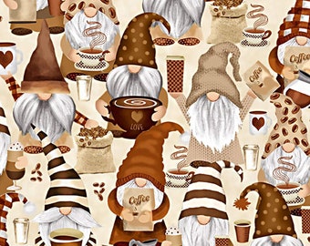 New - Coffee Gnomes -  Timeless Treasures - 1 Yard - More Available