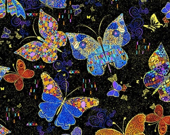 Large Flying Butterflies - Wings of Gold - Timeless Treasures - Fat Quarter