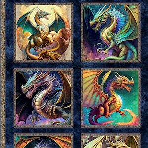 Parches grandes de Dragon Fyre azules - QT Fabrics - Panel de 1 yarda - Agotado - Ligeramente corto