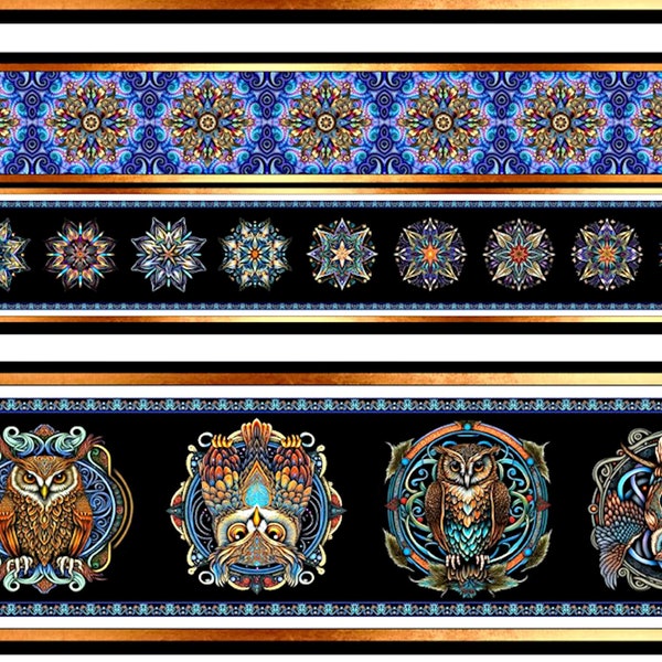 Mystic Owl Border Stripe - QT Fabrics - Yardage - More Available