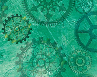 Aquatic Steampunkery Aqua Gears - Quilting Treasures - 1 Yard - More Available - By the Yard