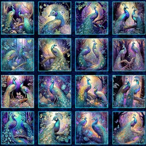 Nowość - Resplendent Peacock Blocks - QT Fabrics - Panel 1 jard - Więcej dostępnych