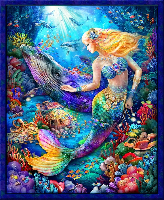 Hidden Treasures Mermaid- Oasis Fabrics - 1 Yard Panel - Etsy