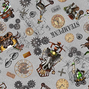 Steampunk Express Gray Toss  - Quilting Treasures - Yardage and More Available - Out of Print