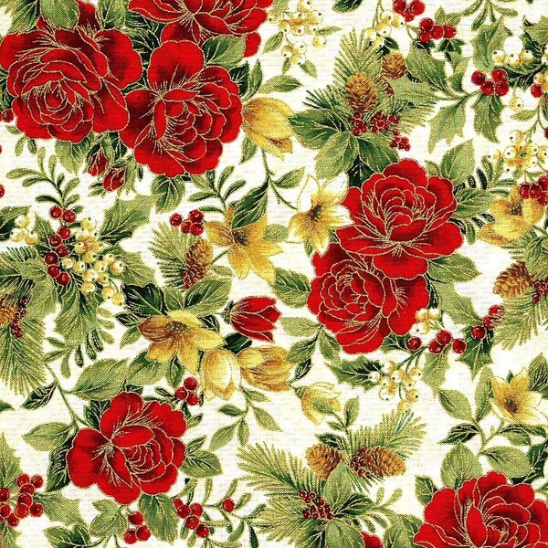 Christmas Red Roses - Timeless Treasures  - 1 yard - Last Available