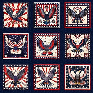 Neu - American Tapestry Eagle Blocks - Dan Morris - QT Fabrics - 1 Yard Panel - Mehr verfügbar