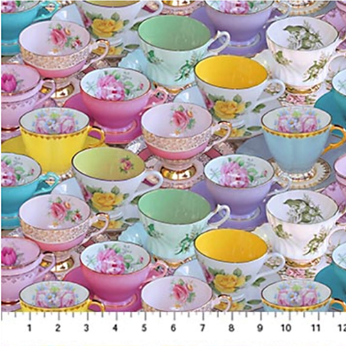 Tea for Two Teacups Northcott Half Yard Etsy