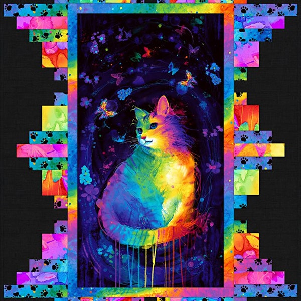 Meow-Za! - Panel Perfection - Wing and a Prayer Design - Quilt Kit/w Backing - Wall or Lap (46" X 66")