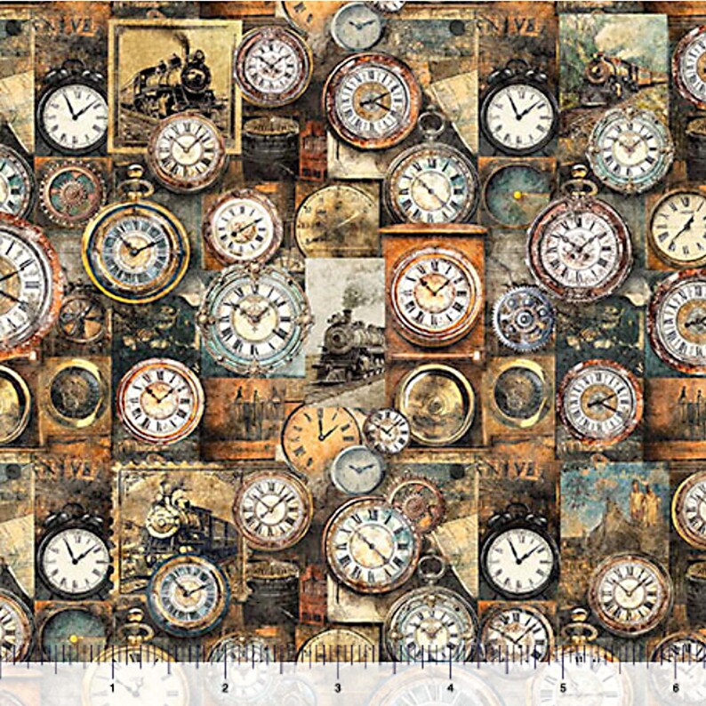 New - Steam and Steel Clocks - Dan Morris - QT Fabrics - Yardage - More ...