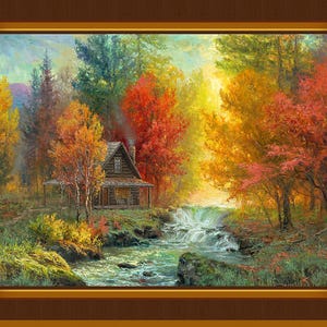 New - Autumn Retreat Cabin in the Woods - P & B Textiles - Abraham Hunter - 1 Panel (24&quot;) - More Available