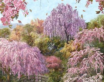 New - Sakura Blooms Pond - Hoffman Fabrics - 1 Panel (26") - More Available
