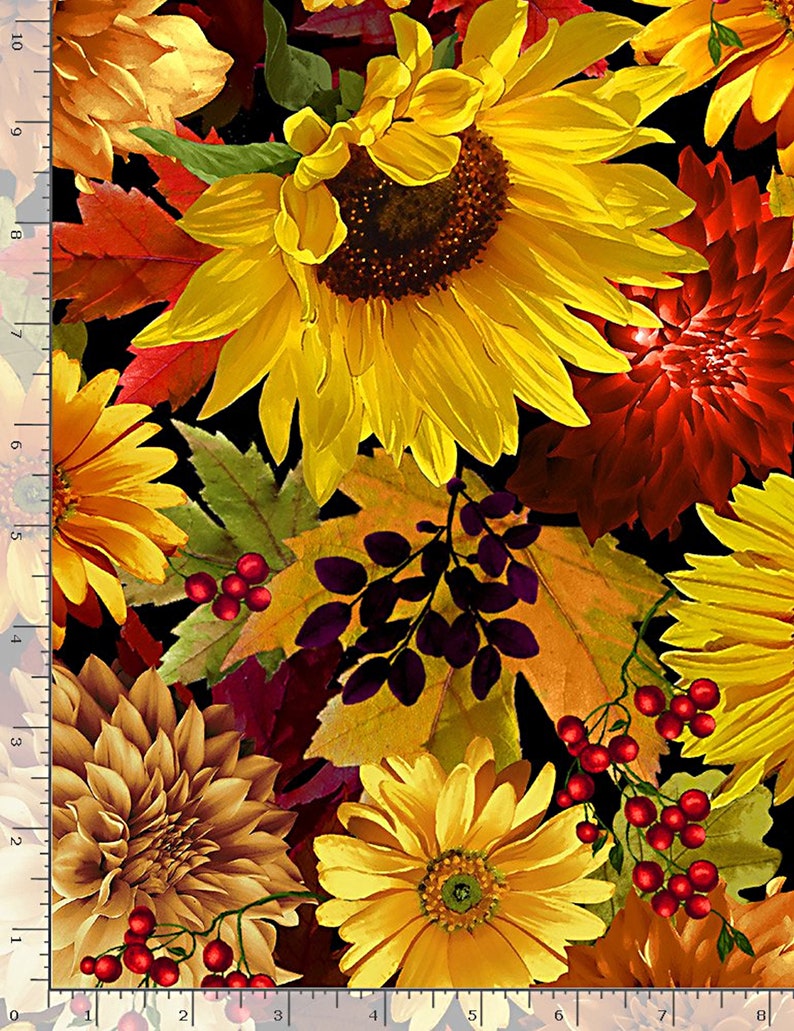 Bountiful Autumn Sunflower Floral wMetallic Fat Quarter Timeless Treasures