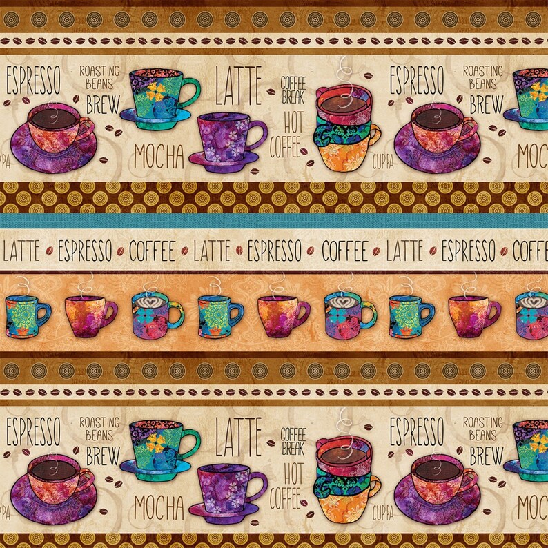 BTY More Available Coffee Break Border Stripe Alexa Kate Design Collection Studio E 1 Yard