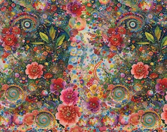 Small Whimsical Flower Garden - Hoffman Fabrics - Yardage - More Available