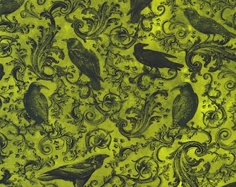 New - Acid Lime Scrolls Ravens - Ravenwood - Robert Kaufman - Yardage - More Available