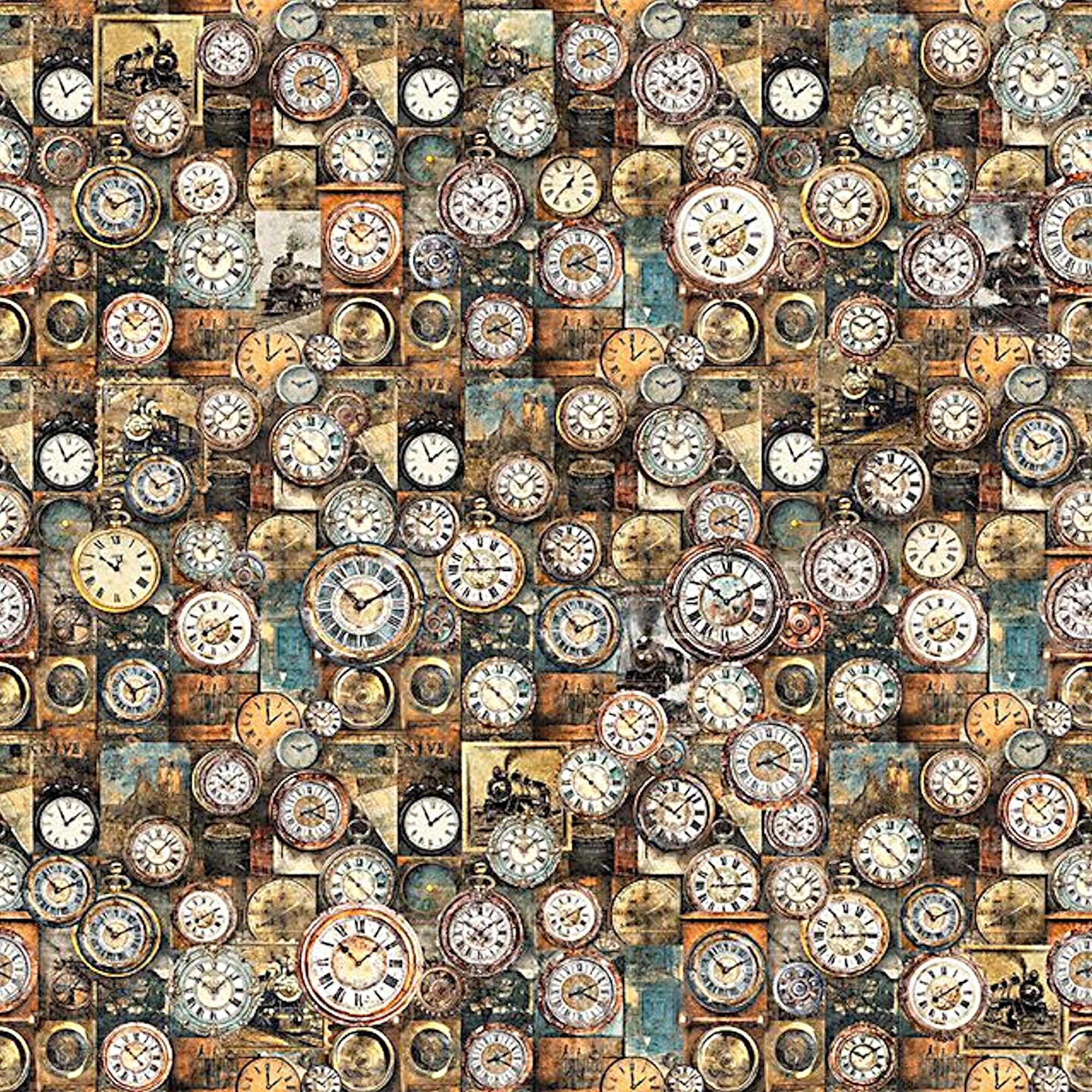 New - Steam and Steel Clocks - Dan Morris - QT Fabrics - Yardage - More ...