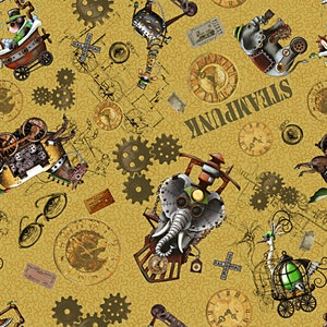 Steampunk Express Gold Toss  - Quilting Treasures - 1 Yard - More Available - Out of Print