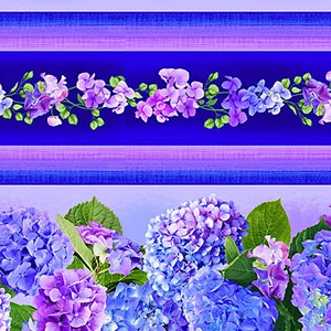 Purple Hydrangea Bliss Border Stripe - Timeless Treasures - Fat Quarter