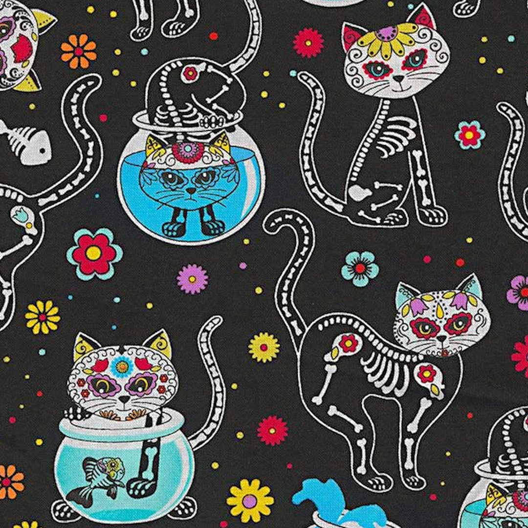 Day of the Dead Kitty Carittude Timeless Treasures Fat Quarter - Etsy