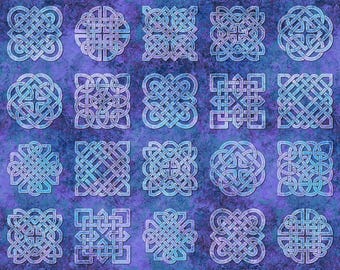 New - Stonehenge Celtic Roots Purple Blocks - Sara Lister - Panel (24" x 43")