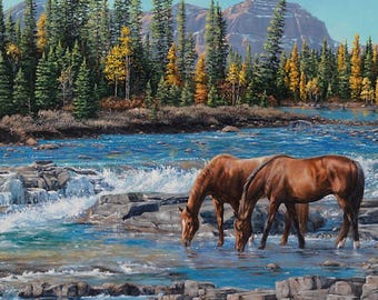 At the River Horses - Ken Penner - 1 Yard Digital Panel