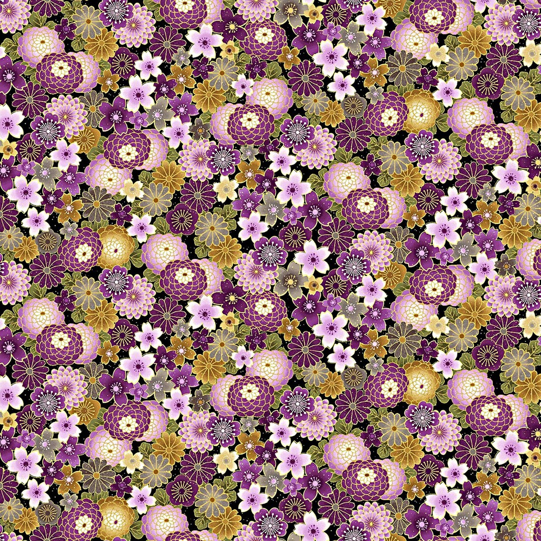 Majestic Japanese Purple Floral Packed W/metallic Timeless Treasures ...