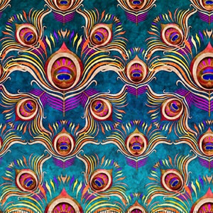 Eclectica Teal Peacock Ombre Damask - Dan Morris - Quilting Treasures - Fat Quarter